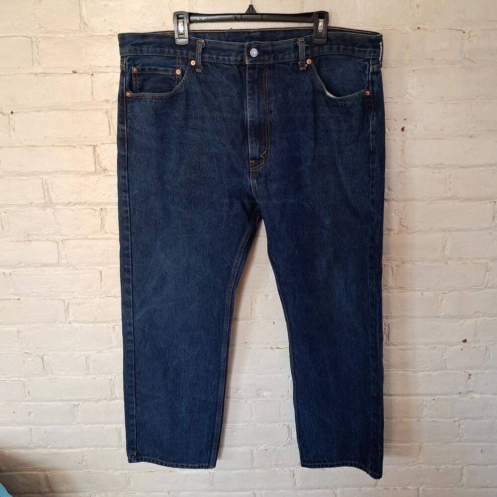 LEVI STRAUSS 505 Regular Fit Straight Leg Jeans Dark Wash Denim Mens 42x30
